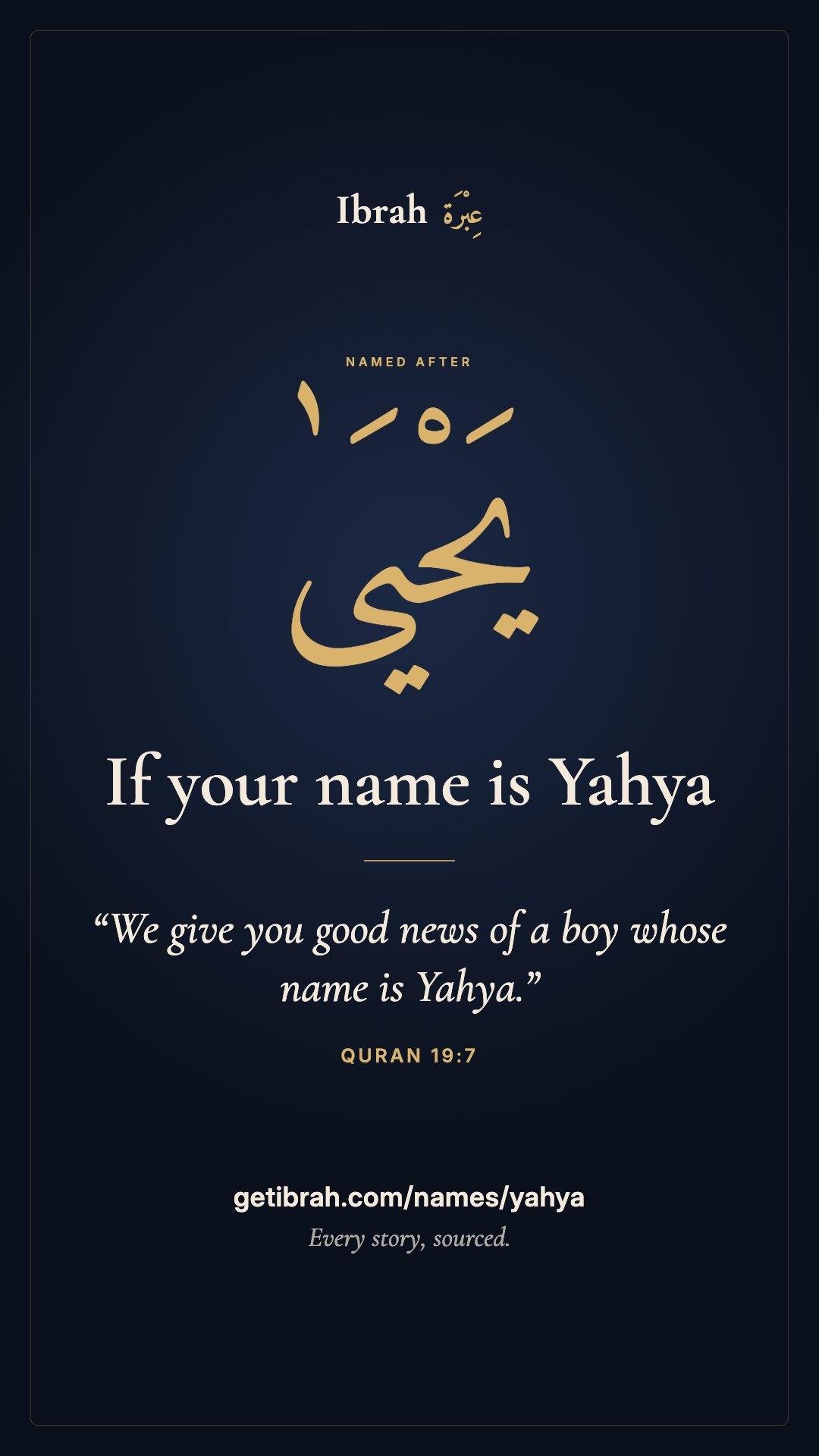 The Yahya story card
